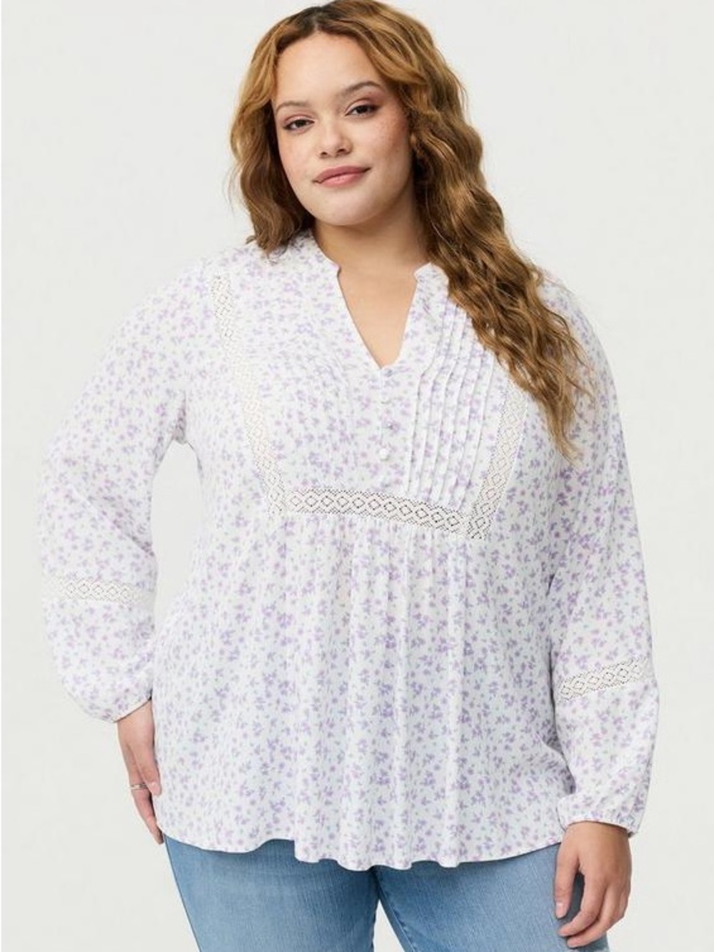 Torrid NWT Floral Lace Pintuck Peasant Blouse Women’s Size 00 (10/L)